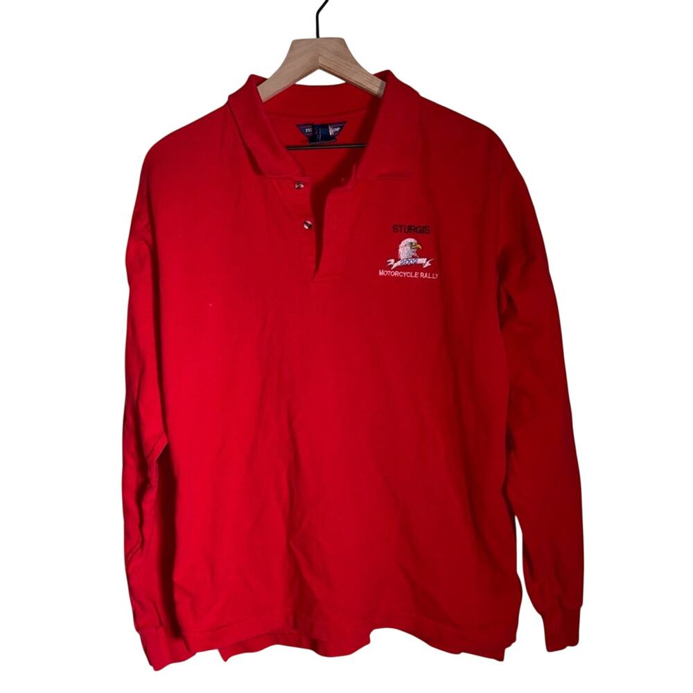 VINTAGE STURGIS Fruit of the Loom Red Polo Y2K 2002 embroidered biker shirt L